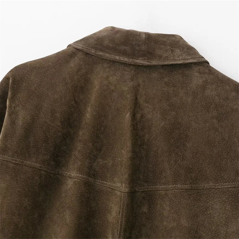 KEYANKETIAN 가을 겨울 신상 여성 칼라 포켓 스웨이드 인조 가죽 파일럿 재킷 여성 코트