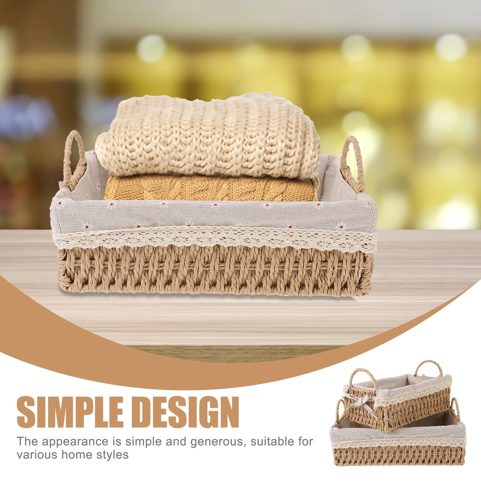 

1Set Storage Basket Woven Basket with Liner Multipurpose Desktop Sundries Container Organizer for Home Office Sundries Holder