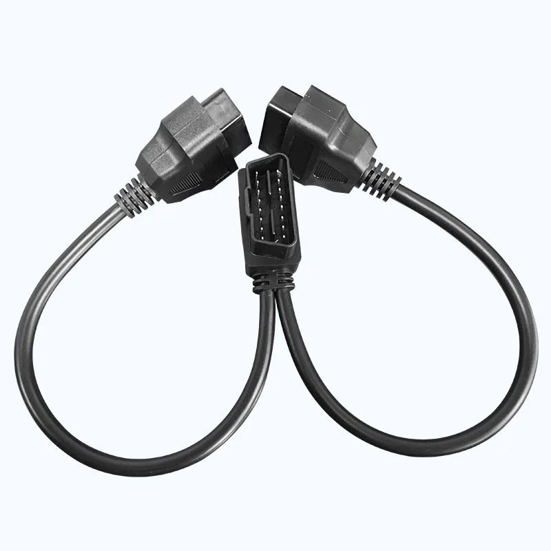 Kabel Ekstensi OBD2 16pin Splitter Jantan Ke Betina Ganda 30CM Kabel OBDII 30CM 1 Jantan Ke 2 Betina Adaptor Konektor Antarmuka