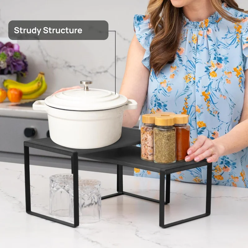 Premium Kitchen Cabinet Organizer Shelf - Set of 3 Kitchen Counter Shelves - Stackable & Expandable Shelf Racks Kitchen Cabi