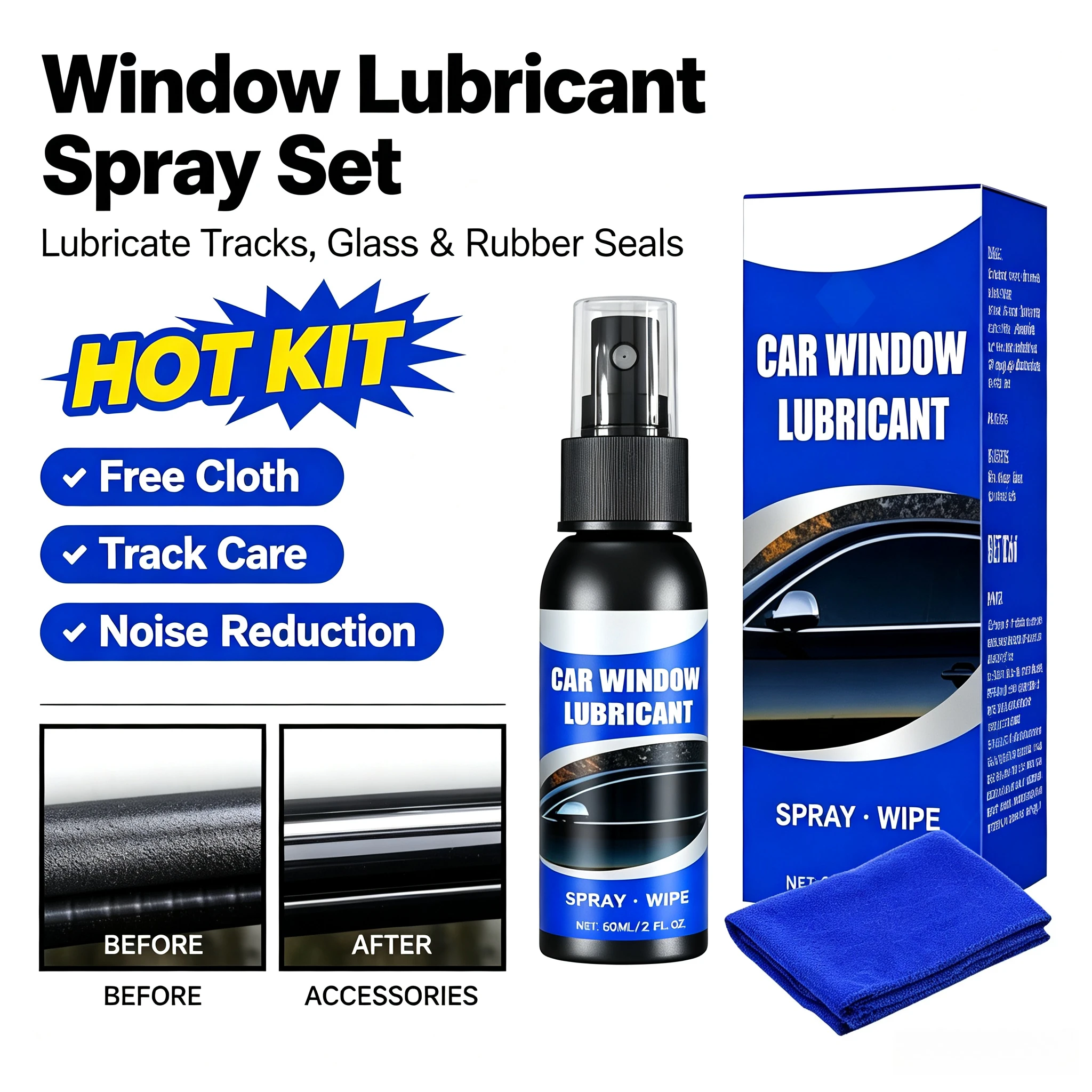 Auto Detailing 60ml Rubber Seal Lubricant Car Window Door Strip Softener Noise Elimination Universal Vehicle Maintenance Agent
