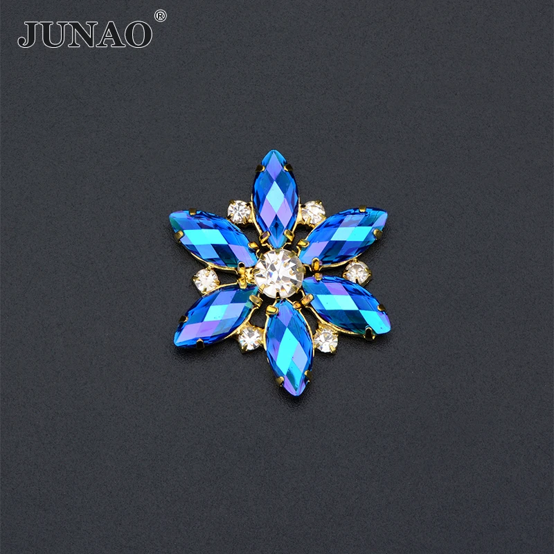 JUNAO 1 pz 36mm fucsia AB cucito strass applique fiore cristalli di vetro applique artiglio d\'oro cucire su gioielli per la realizzazione di abiti