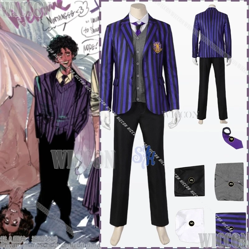 

Никогда не фильм Moree, косплей, одежда Eugenee Ottingerr, школьная форма в британском стиле, фиолетовое полосатое пальто, карнавальный наряд на Хэллоуин