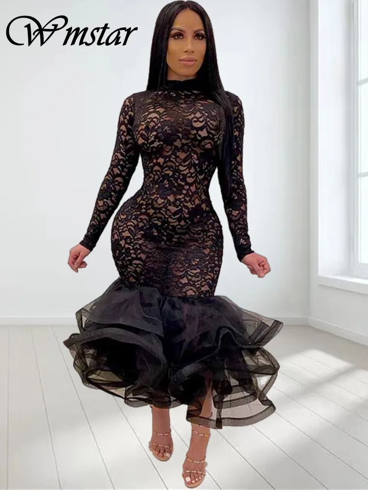 Wmstar Party Dress kobiety Sexy sukienka Bodycon z wycięciami Maxi długa, maksi sukienka Hip Wrap stroje klubowe nowy na wiosnę hurtownia Dropshipping