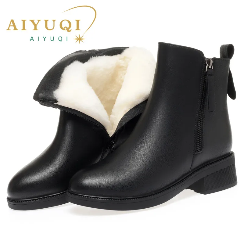 

AIYUQI Women Boots Winter Fashion Anti-Slip Women Ankle Boots Mid Heel Natural Wool Genuine Leather Snow Boots Ladies