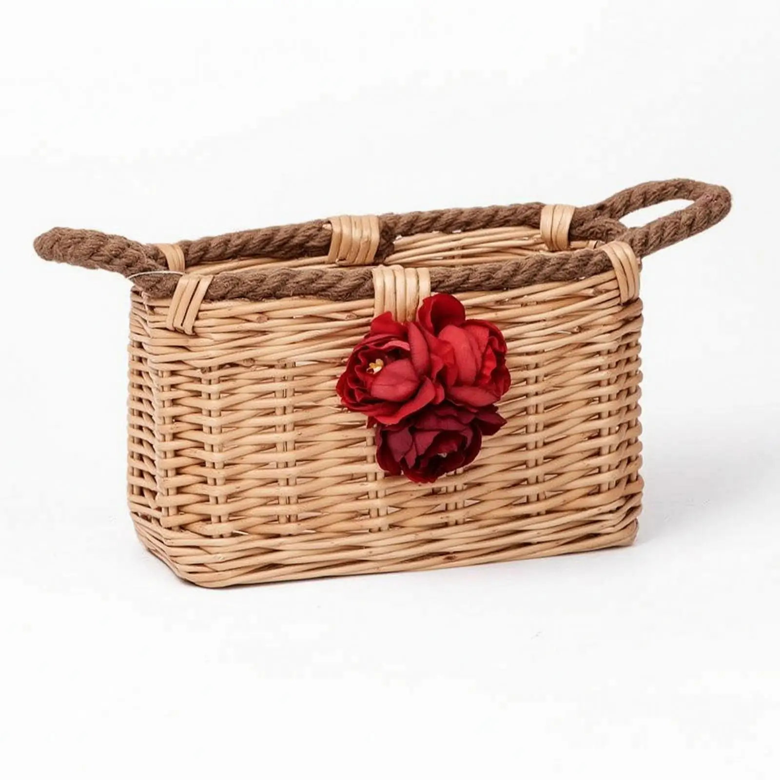 Chic Rectangular Basket with Loop Handles for Bedroom Living Room Farmhouse Style Home Decor Storage