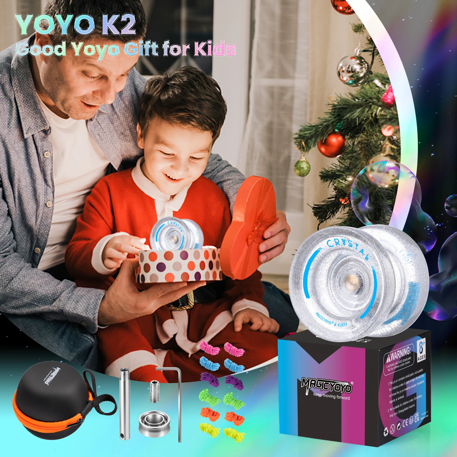 MAGICYOYO K2 Crystal Yoyo Silver Glitter Clear, Pro Responsive Yoyo for Kids, Finger Spin Trick Yoyo for Beginner, Dual Purpose