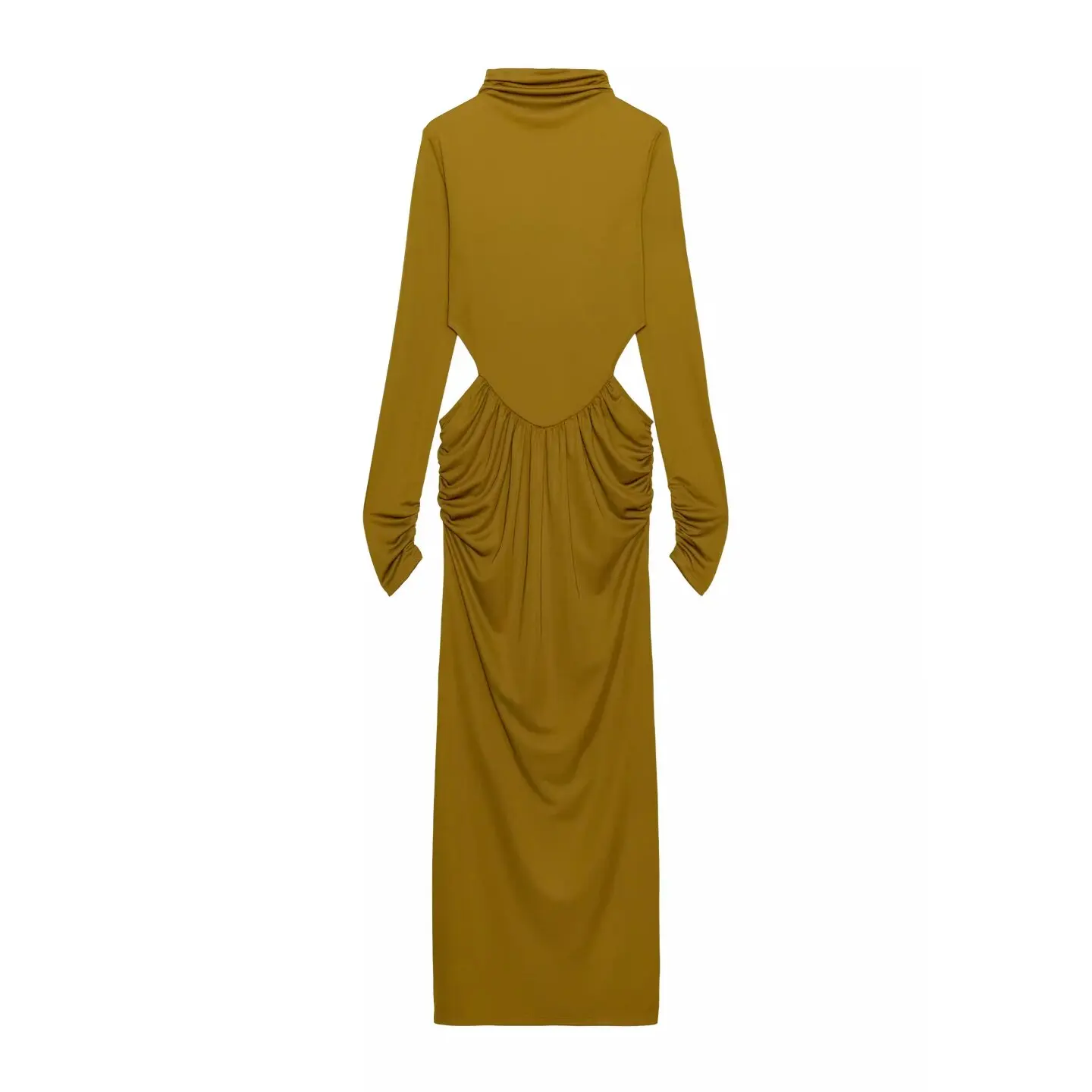 

Весна 2026: Женское платье с длинным рукавом, высоким воротником, вырезами и драпированной юбкой для повседневной носки и офиса