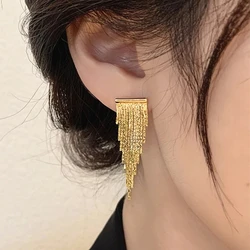 2023 Fashion Long Bling Gold Color Tassel Earrings for Women Female Daily Fine Jewelry Hanging Pendant Accessories Gift