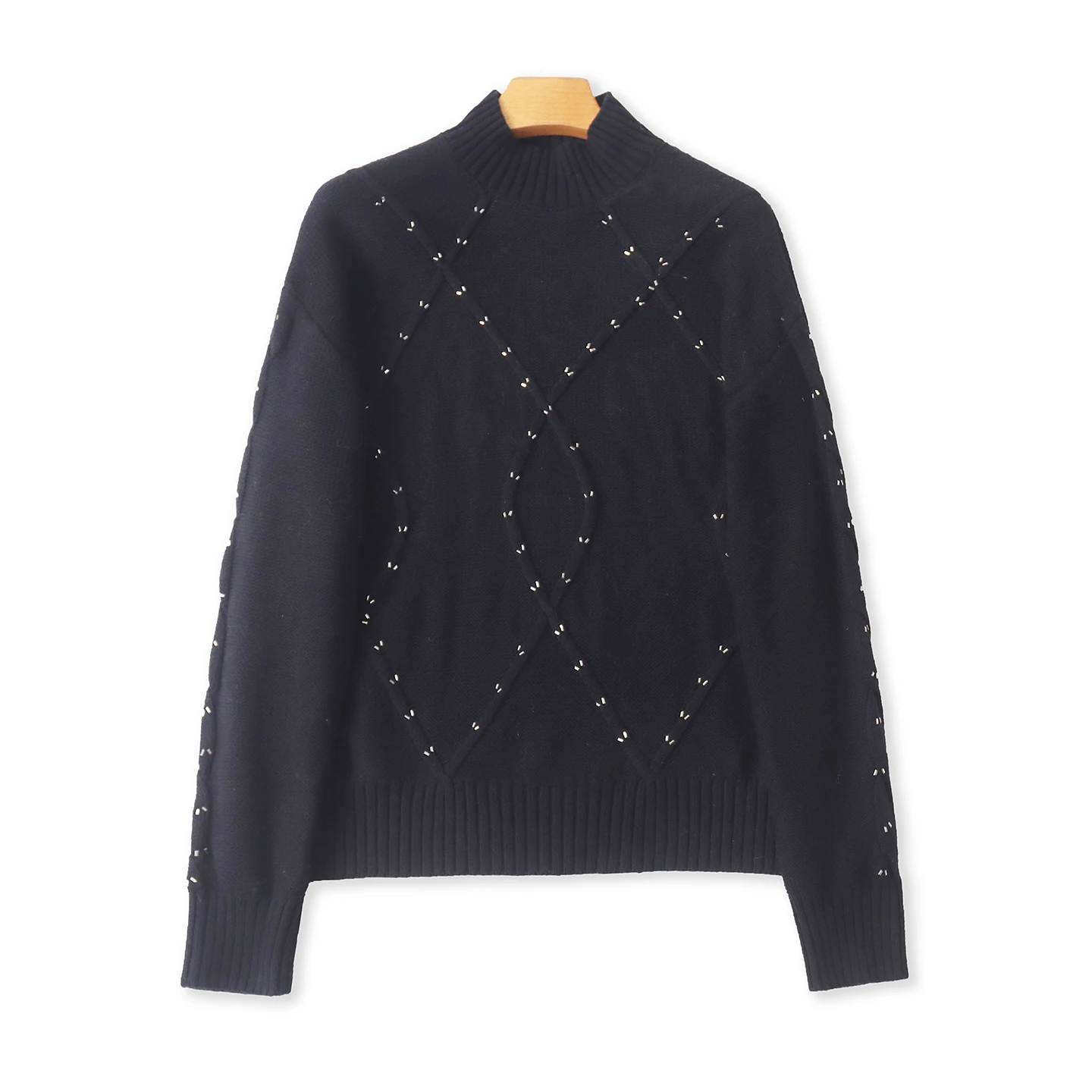 

Осенне-зимний женский свитер с воротником-стойкой, свободный крой, с пайетками, повседневный, теплый, вязаный, комфортный, индивидуальный дизайн