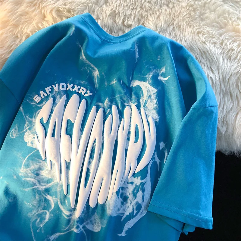 Women Oversized Summer Kawaii Bear Full Printed Tie-Dye Short-Sleeved T-Shirt Loose Ins Harajuku Casual Half-Sleeved Top Goth