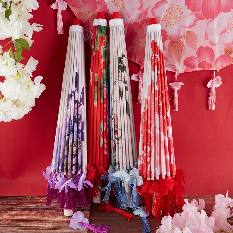 Silk Cloth Women Umbrella Cherry Blossoms Ancient Dance Umbrella Decorative Umbrella Chinese Style Oil Paper Umbrella