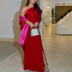 Jirocum elegante vestido de fiesta de sirena rojo un hombro vestido de noche de fiesta de satén hasta el tobillo vestidos para ocasiones especiales personalizados