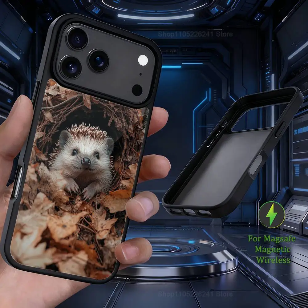 Cute Small Animals Hedgehog For iPhone 12,14,11,15,13,16,17,For Magsafe,Plus,Mini, Pro,Max,Magnetic Wireless Charging Case