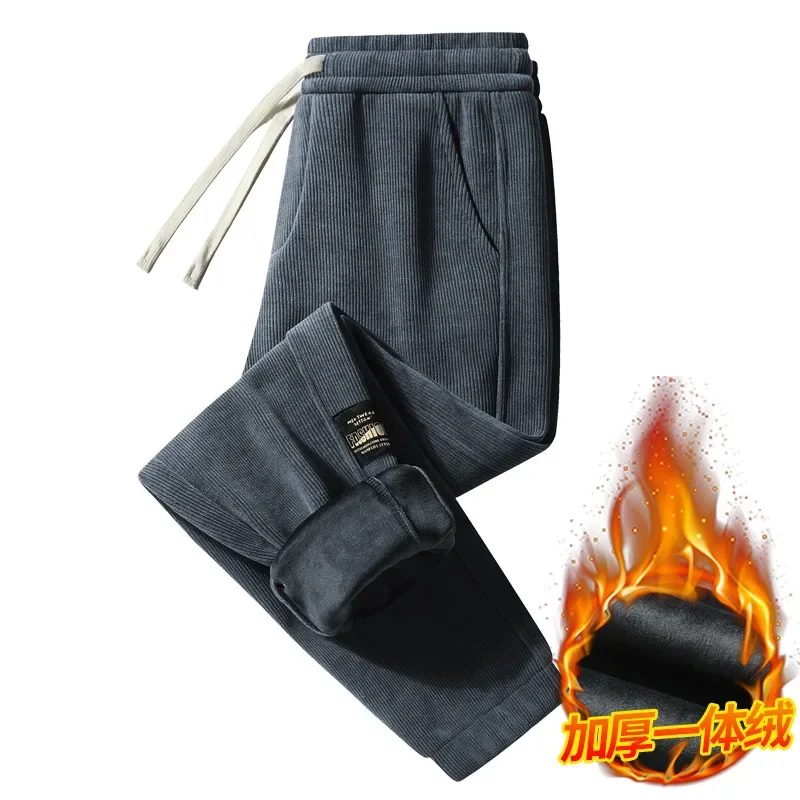 Pantalones de invierno para hombre, pantalones cálidos con cepillo de lana, pantalones deportivos de felpa de algodón grueso y cálido, pantalones Harem de calle de alta calidad