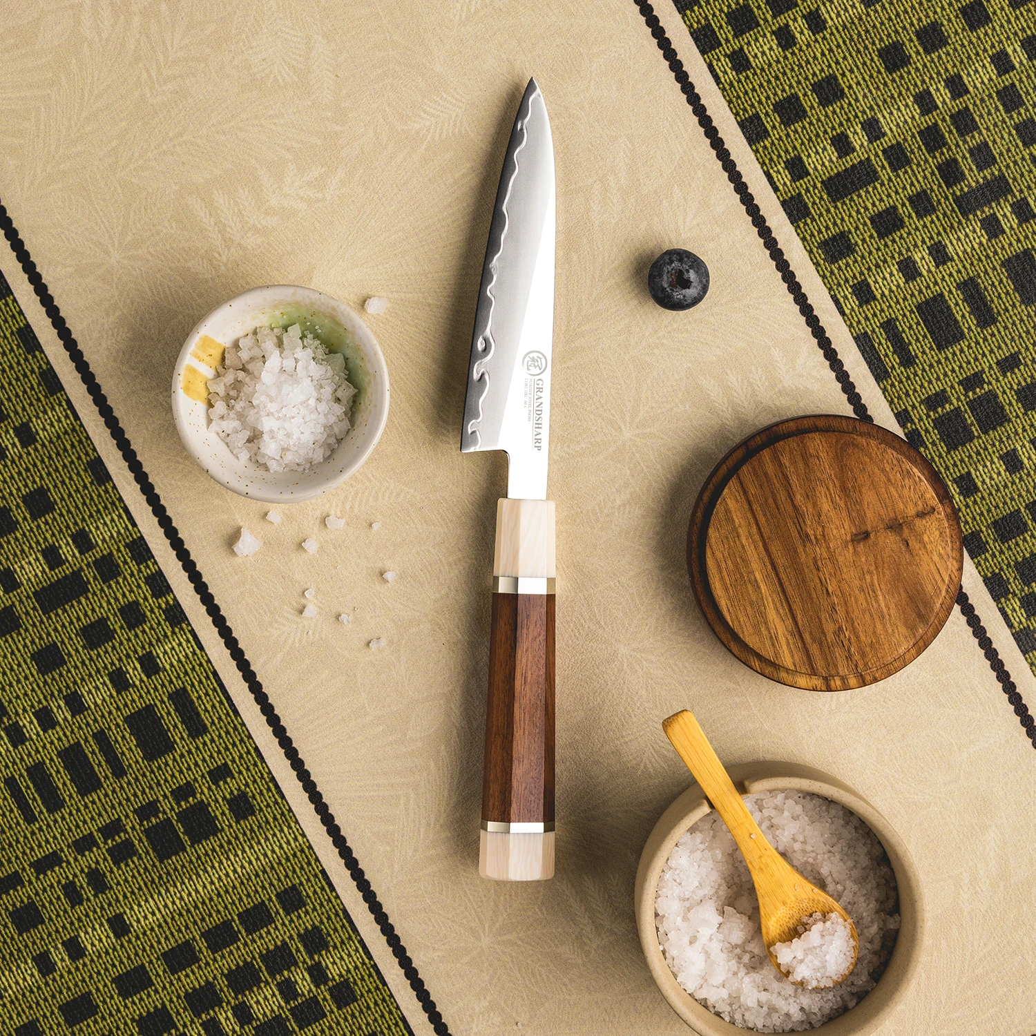 Grandsharp 5''Utility Knife PM204 Steel Core 3 Layer Composite with Mkuruti Wood Ergonomic Handle All Purpose Chefs Cutting Tool