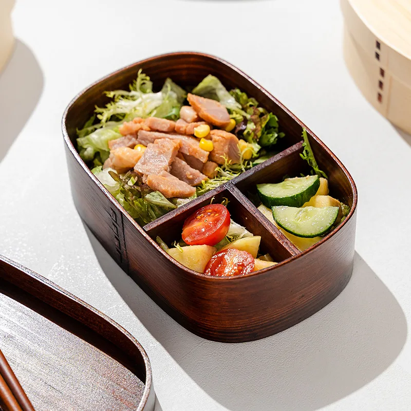 

Japanese Lunch Box Wooden Round Square Bento Box Tableware Household Portable Picnic Fruit Box Large Capacity Food Container