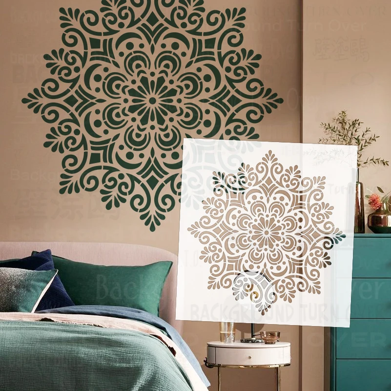 50cm - 90cm Stencil Wall For Painting Decor Plaster Template Furniture Makers To Paint Putty Mandala Big Round Flower S496