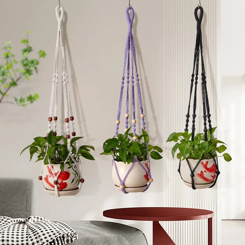 Hanging Flower Pot Net Basket Multi Color Hand Woven Hanger For Chlorophytum Plant Flower Pot Hanging Net Bag
