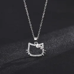 Hellos Kittys Necklace Girl Sweet Cute Pendant Collarbone Chain To Send Girlfriends Simple White Zircon Elegant Necklace Gift