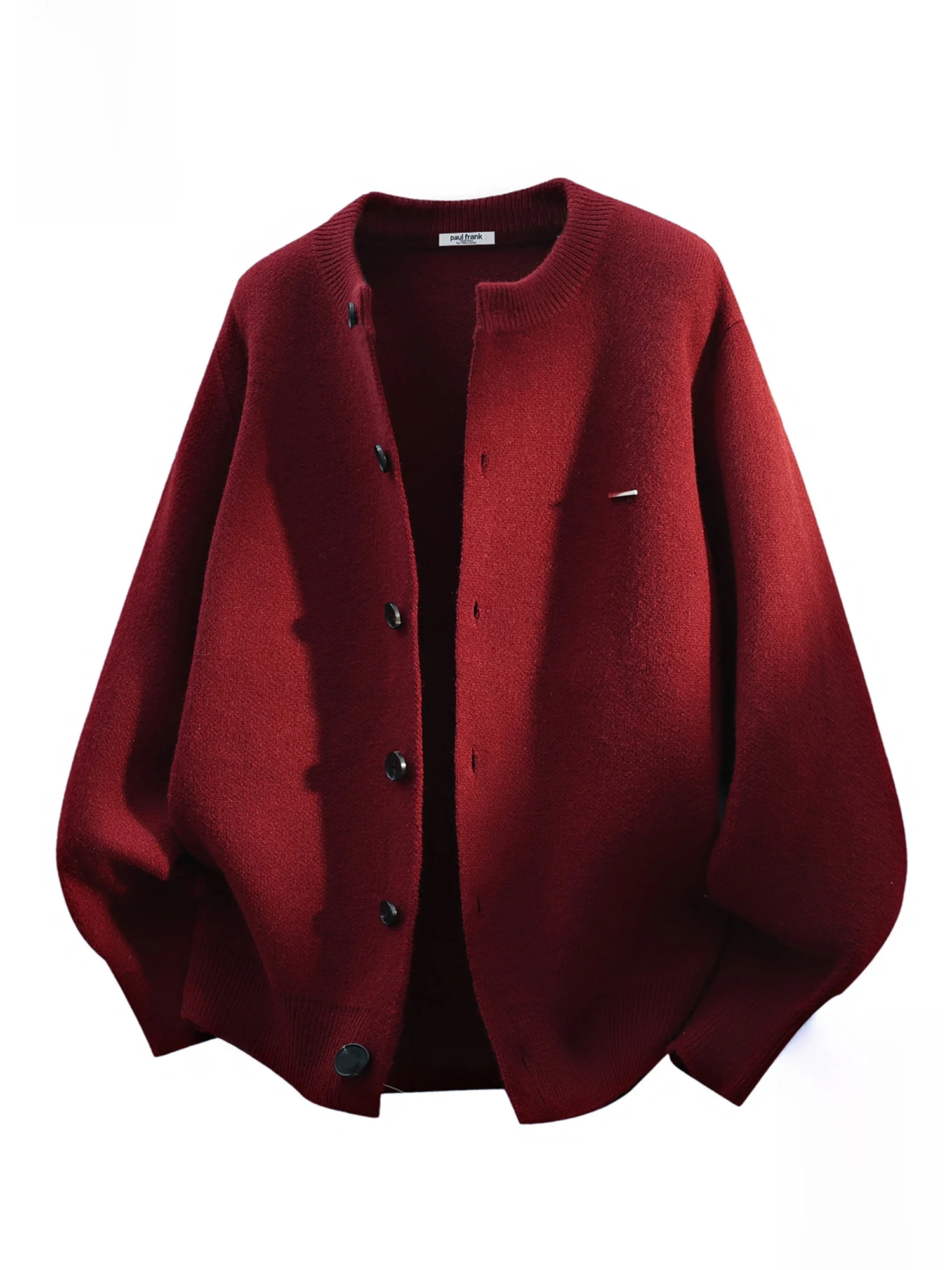 

Вязаный кардиган Paul Frank M Monkey, повседневный, с круглым вырезом, теплый зимний, красный, свободного кроя, с длинными рукавами, молодежный, модный