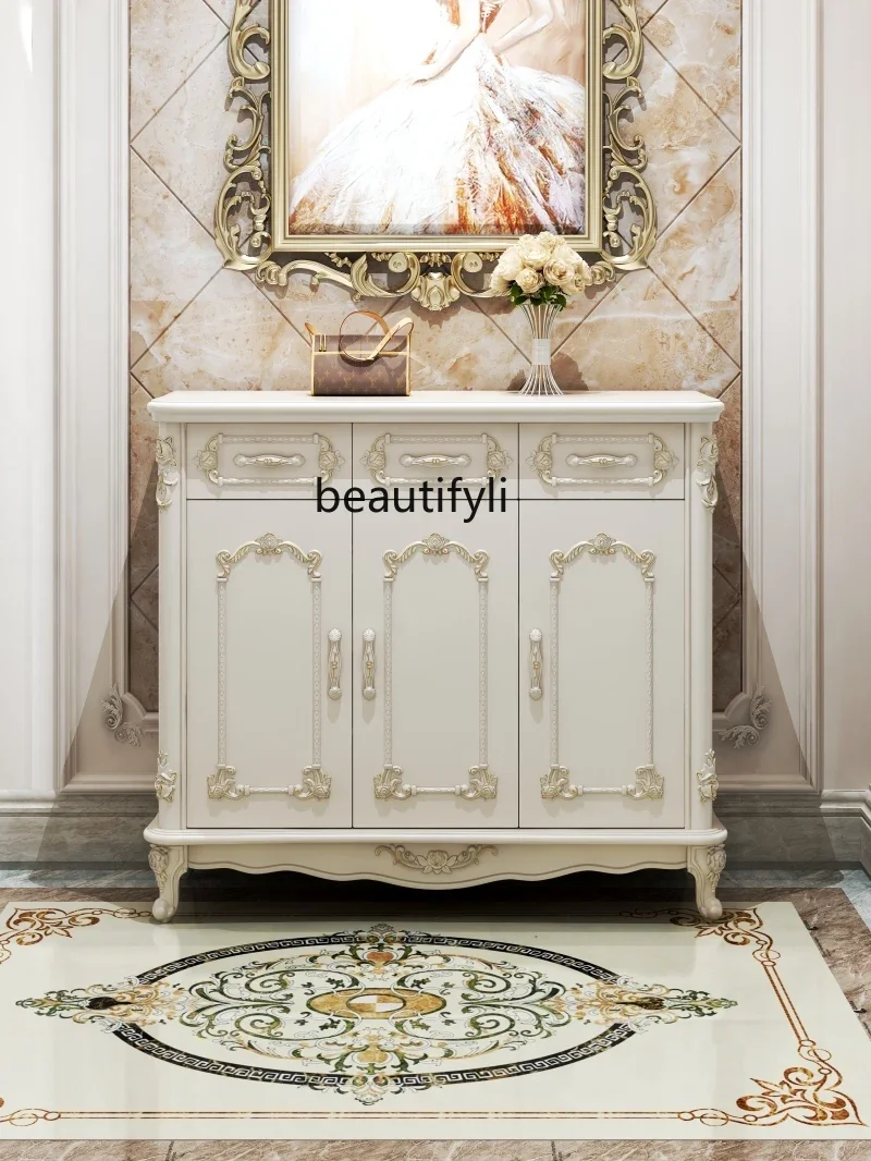 European-Style Shoe Cabinet Imitation Marble Home Doorway Large Capacity Solid Wood Multi-Layer Shoe  Living Room Entrance