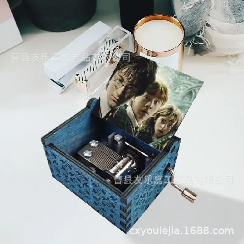 Wooden Music Box Anime Harry Potter Jean Granger Pattern Hand Cranked Home Decoration Carved Musical Box Christmas Birthday Gift