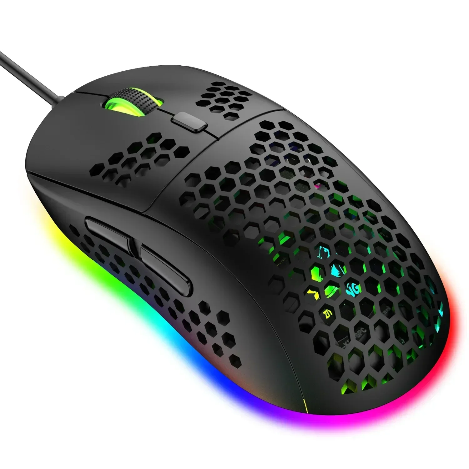 Freewolf M8 Wired Hollow Mouse 79g Lightweight 6400DPI Cool Appearance 8 Kinds of RGB Lighting FPS E-sports Gaming Mouse