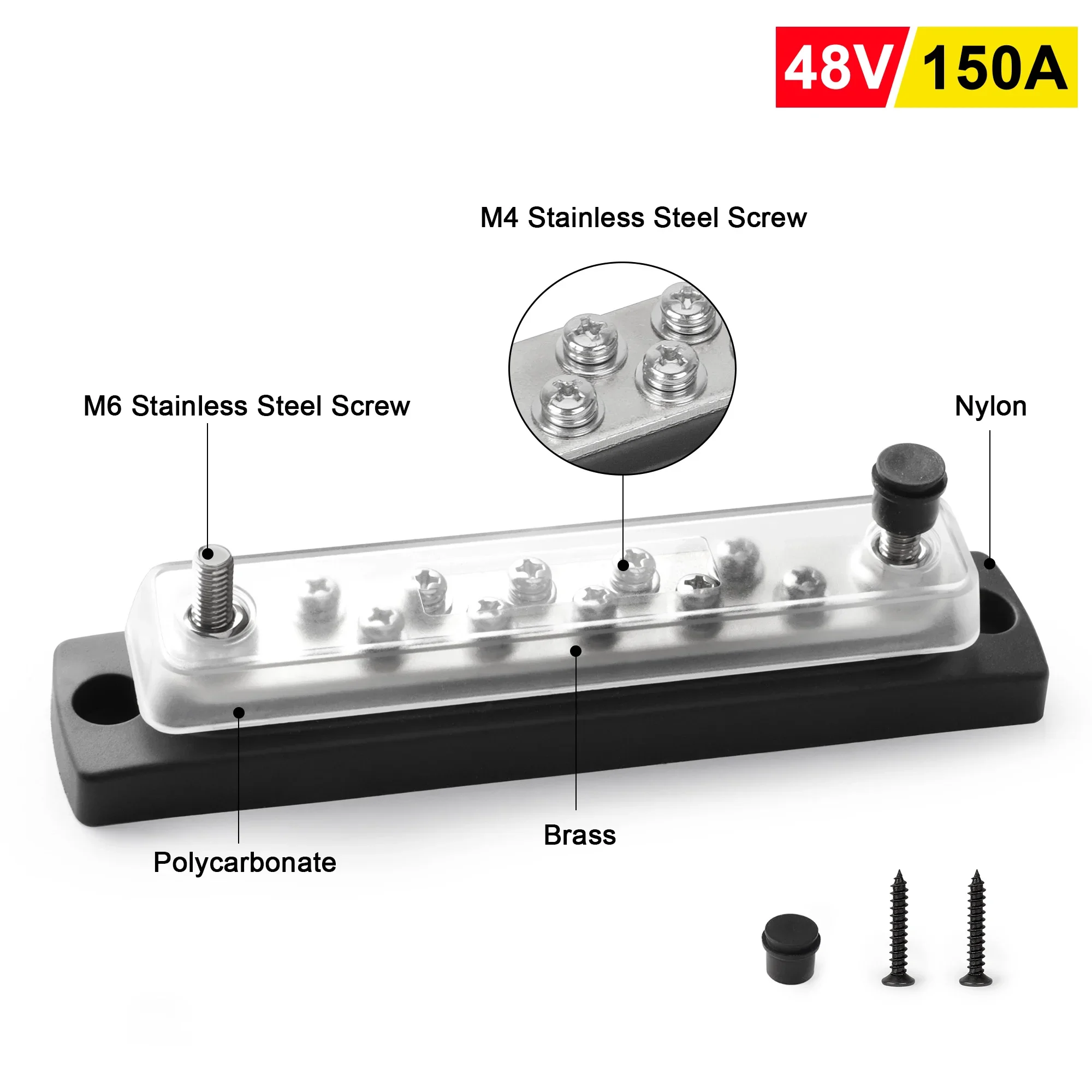 

2 Terminal Studs Bus Bar For RV Boat Marine DC Electrical 150A 48V New Battery Power Distribution Block with Positive Negative
