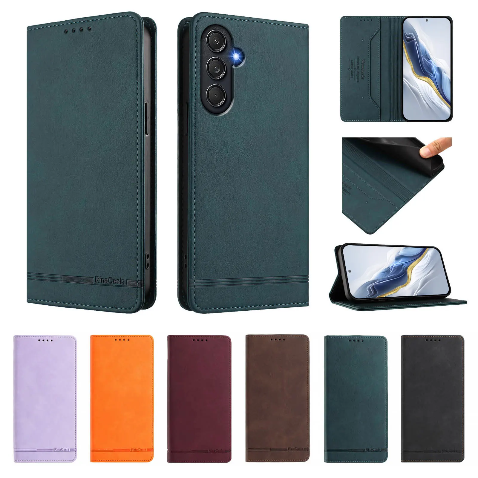 Leather Flip Wallet Case with Phone Cover for Samsung Galaxy M62 M56 M55 M54 M53 M52 M36 M35 M34 M33 M32 M23 M15 M13 M12 M10