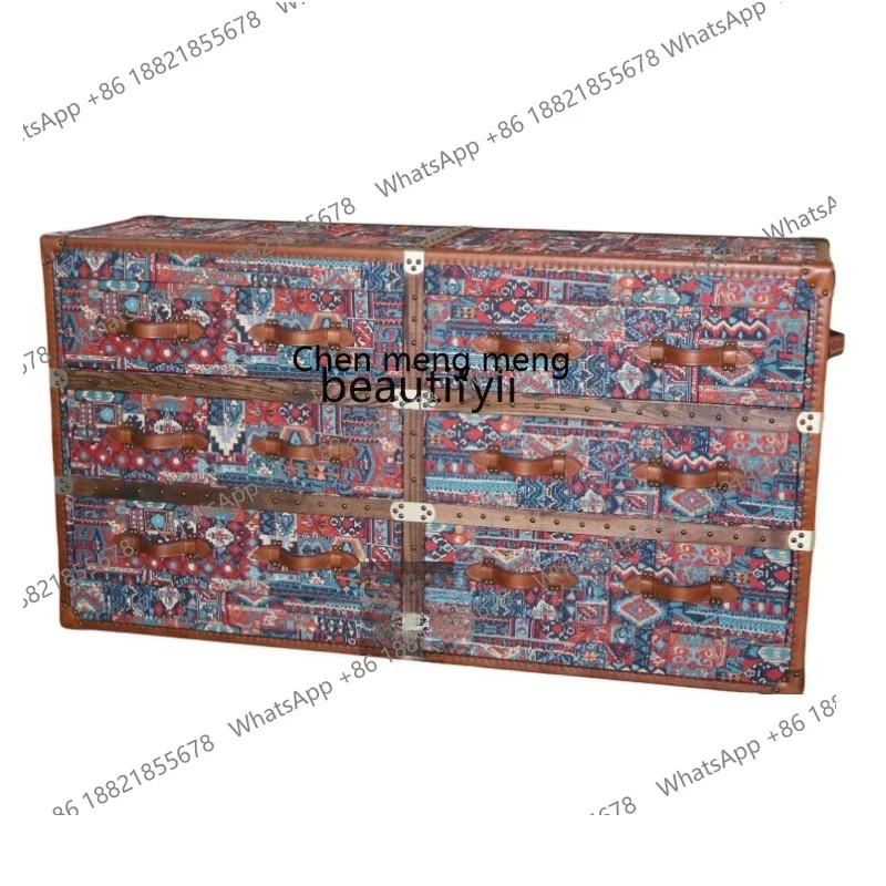 ss8350 European retro drawer cabinet American cowhide, fabric living room side cabinet bedroom chest cabinet locker