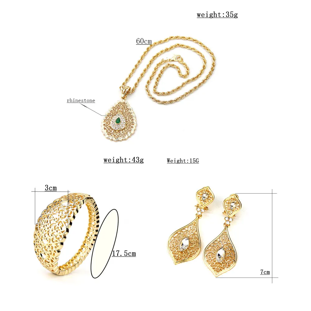 Neovisson Fashion Style Wedding Jewelry Sets Women Earring Necklace Cuff Bracelet Bangle Algeria Gold Color Bride Gift