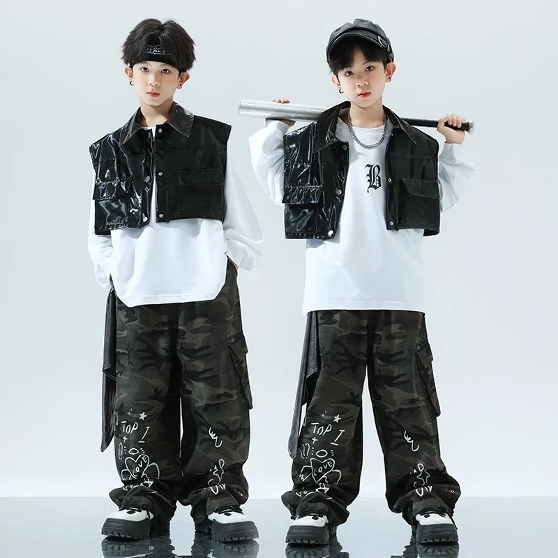 

Boy's Hip Hop Dance Clothes Kid's Jazz Dance Performance Stage Outfits Cargo Pants Child Street K-Pop Catwalk Show Set XH1155