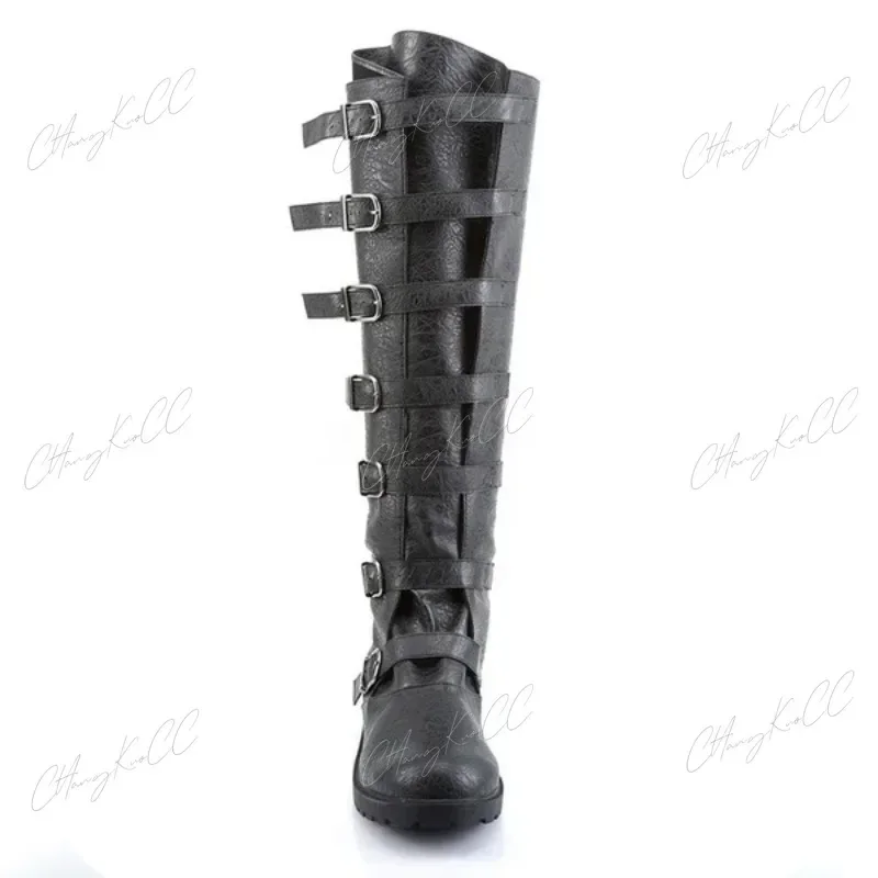 Halloween Medieval Retro Princess Men Prince Knight Cosplay Gothic Leather Boots Carnival Party High Tube Bandage Shoes Prop