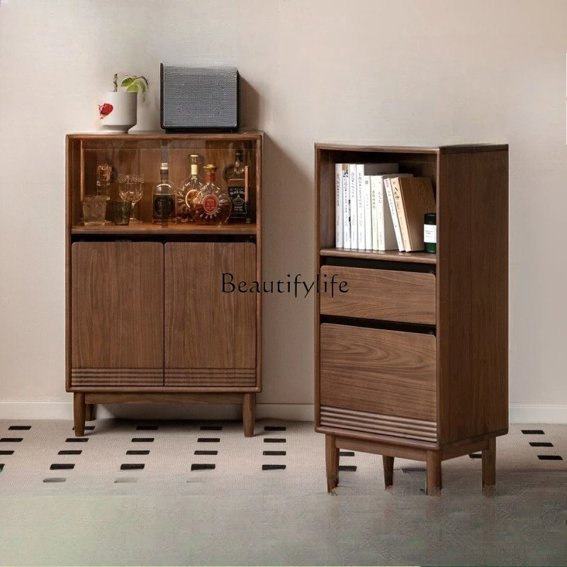

**Solid wood side cabinet Modern simple living room locker Black walnut bookcase