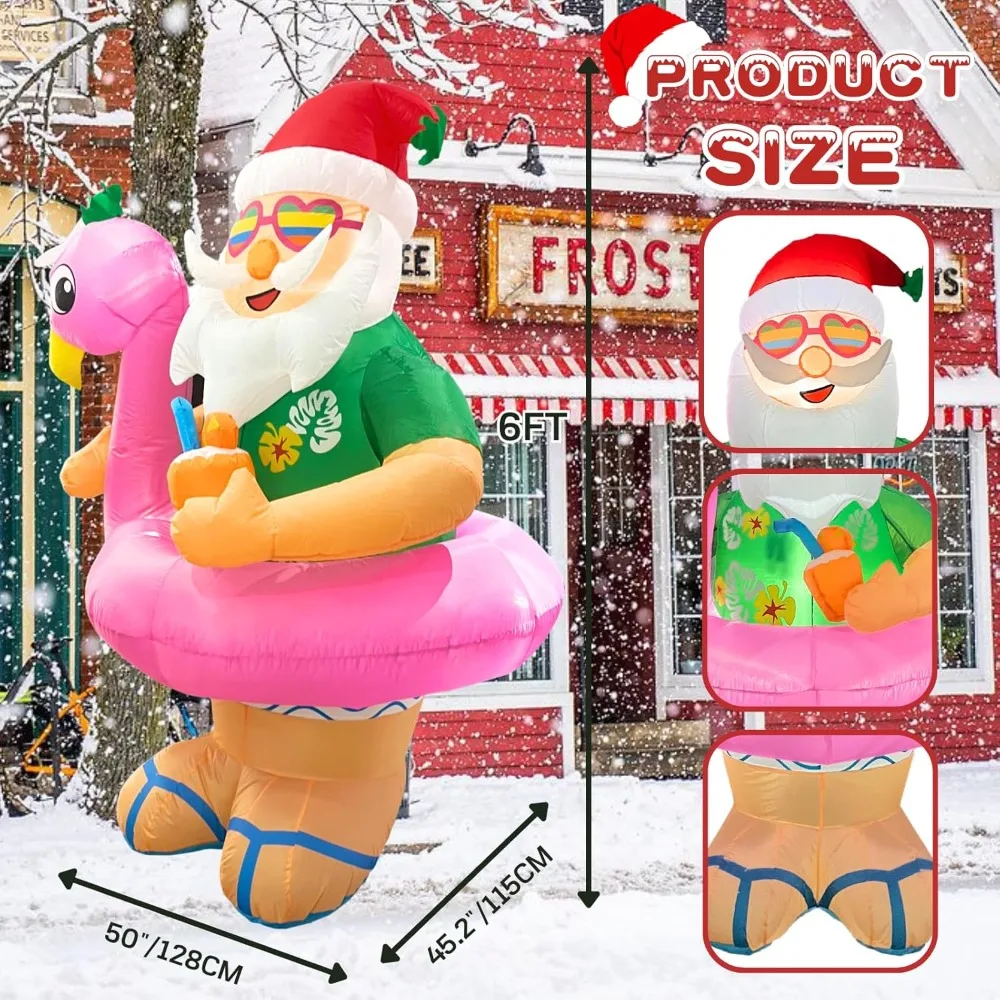 Christmas Inflatable Outdoor Decorations 6FT Hawaii Santa Claus Cute Blow Xmas Decoration with Led Lighted Christmas Inflatables