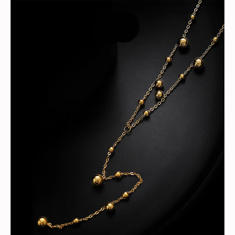 Stainless Steel Gold Color Beads Chain Necklace for Women Simple Long Tassel Clavicle Chain Party Jewelry