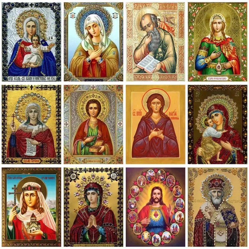 Gatyztory pintura por número kits de figuras religiosas para adultos pintados à mão diy colorir por número na tela decoração para casa