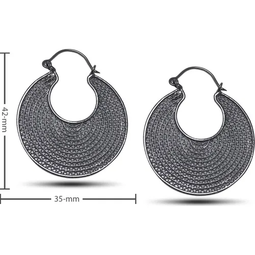 Midyat Nurtaş Silver Ring Model Oxidized Filigree Silver Earrings