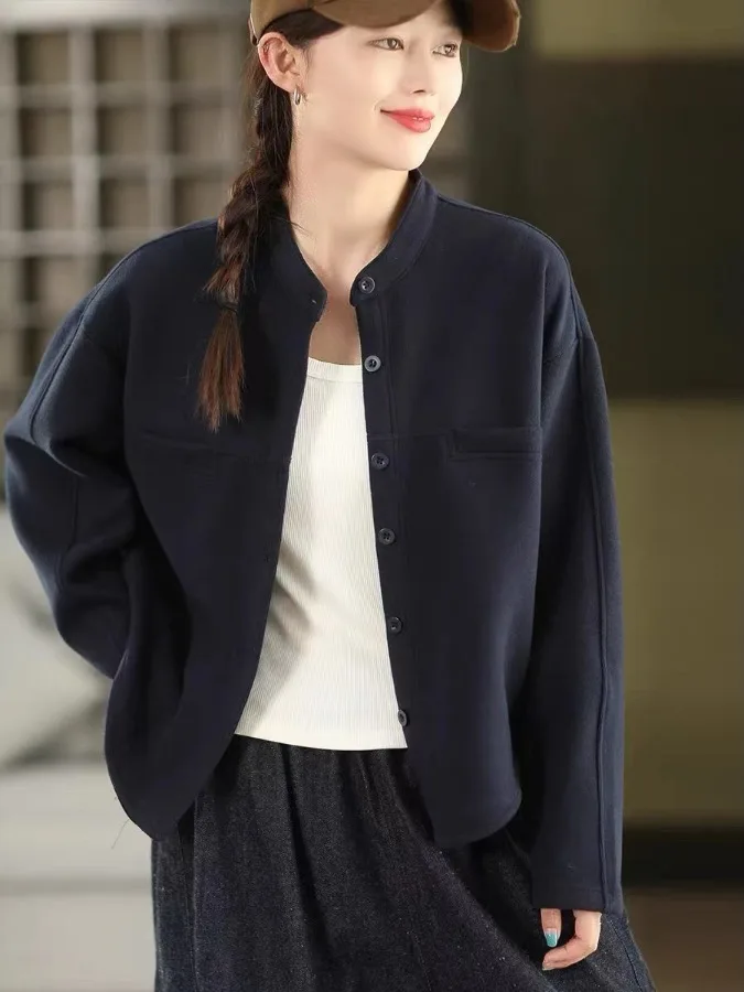 レトロカマーレ女性のコートラウンドネルーズフィットカジュアルスレ秋冬新着エレトップクオリ綿素材