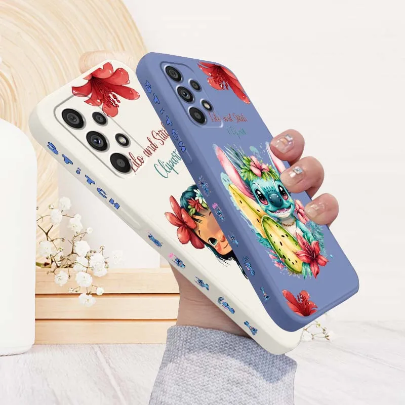 

Disney Stitch Design Cute For Samsung A71 A72 A73 A51 A52 A53 A54 A55 A21s A35 A34 A32 A03 5G Liquid Left Rope Phone Case