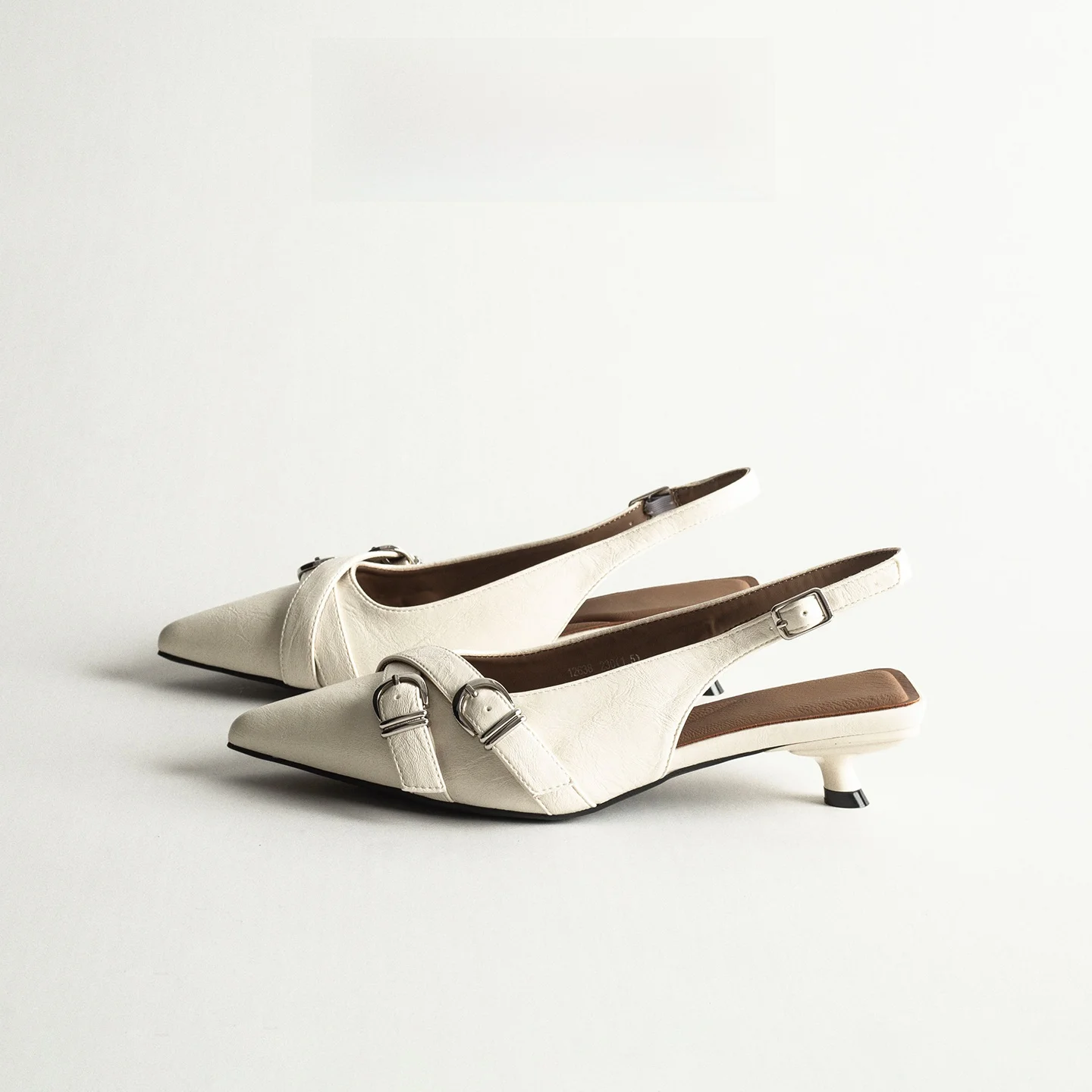 

Leather Upcycled Women's Sandals Spring Summer Versatile Thin Heel Elegant Pointed Toe Fairy Style Semi-Up Open Mouth Shoes