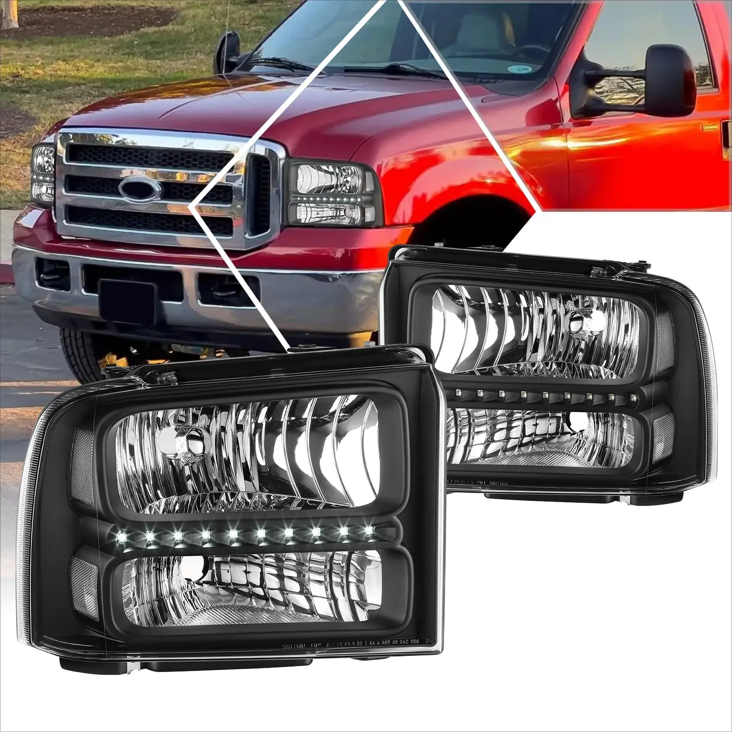 

Пара фар, совместимые с Ford F-250 F-350 F-450 F-550 Super Duty Excursion 2005 2006 2007, с белыми светодиодными ходовыми огнями