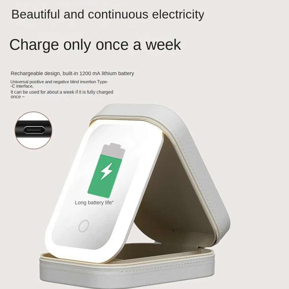 Mini LED Makeup Mirror Leather Case Foldable Vanity Mirror 360° Rotation Built-in LED Lights Cosmetic Case Travel Essential