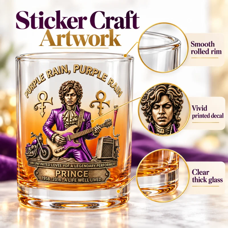 Glass Whiskey Cup with Music Theme Decal Artwork Creative Bar Decoration Collectible Drinkware