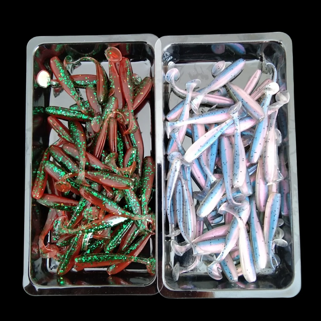 Swolfy 100pcs 0.35g Micro Soft Fishing Lures 35mm T-tail Worm Lure Small Artificial Bait Jig Wobblers Bass Pike Fishing Tackle