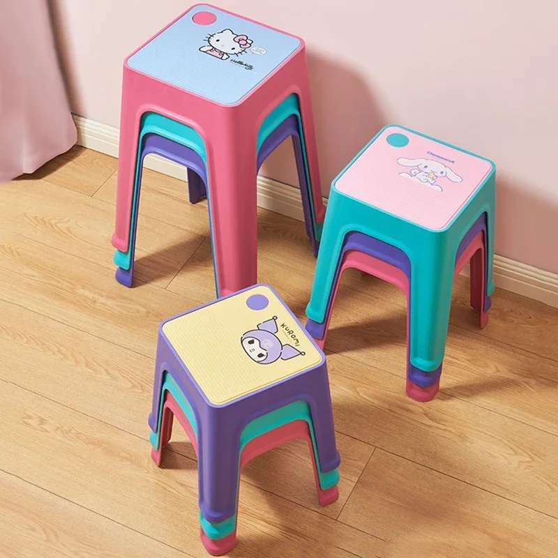 Sanrio Kawaii Hello Kitty Plastic Stool Kuromi Cinnamoroll Anime Cartoon Fashion Exquisite Home Thickened Non-slip Square Stools