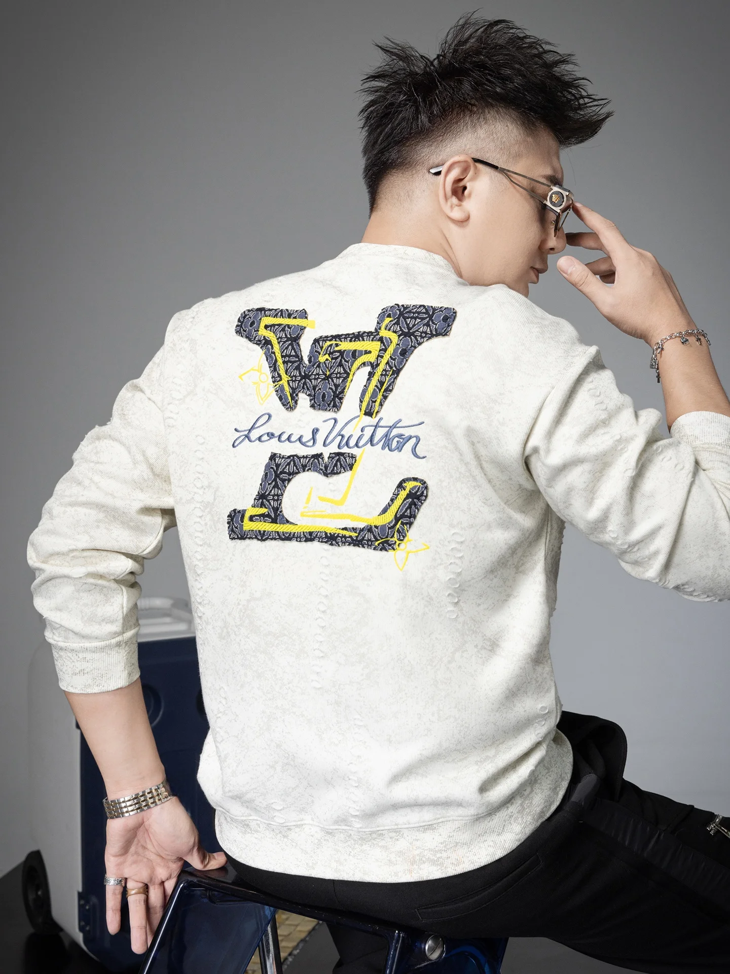 

Men's Premium Fce Hoodie Long Sve round Ne Casual Top Breathable Loose Fit Embroidered Tear Design Polyester Cotton B...