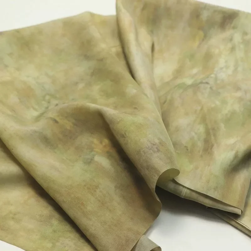 L100cm X W140cm Vintage Earthy Yellow Tie Dye Print Fabric Qipao Dress Blouse Hanfu Tablecloth DIY Home Craft Material Textile