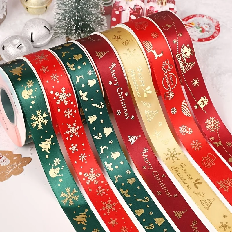 1 Stück Weihnachtsband, 75,46 Fuß lang, für Geschenktüte, Blumendekoration, bedruckt, Weihnachtsthema, Muster, Bastelband, Rollendekoration